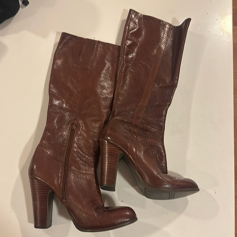 Nine West - Temas Brown Leather High Heel Boots Size 6.5